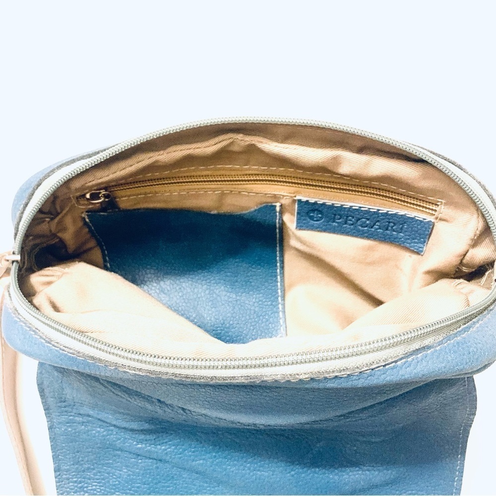 PECARI Blue Leather Crossbody Bag, Double pocket shoulder bag - Picture 5 of 6